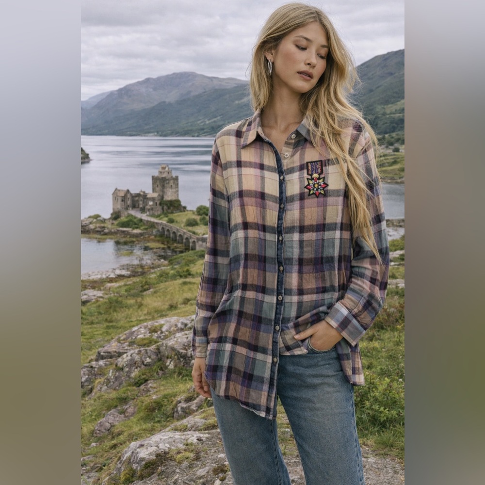 ARATTA SILENT JOURNEY OMBRE PLAID LONG BLOUSE